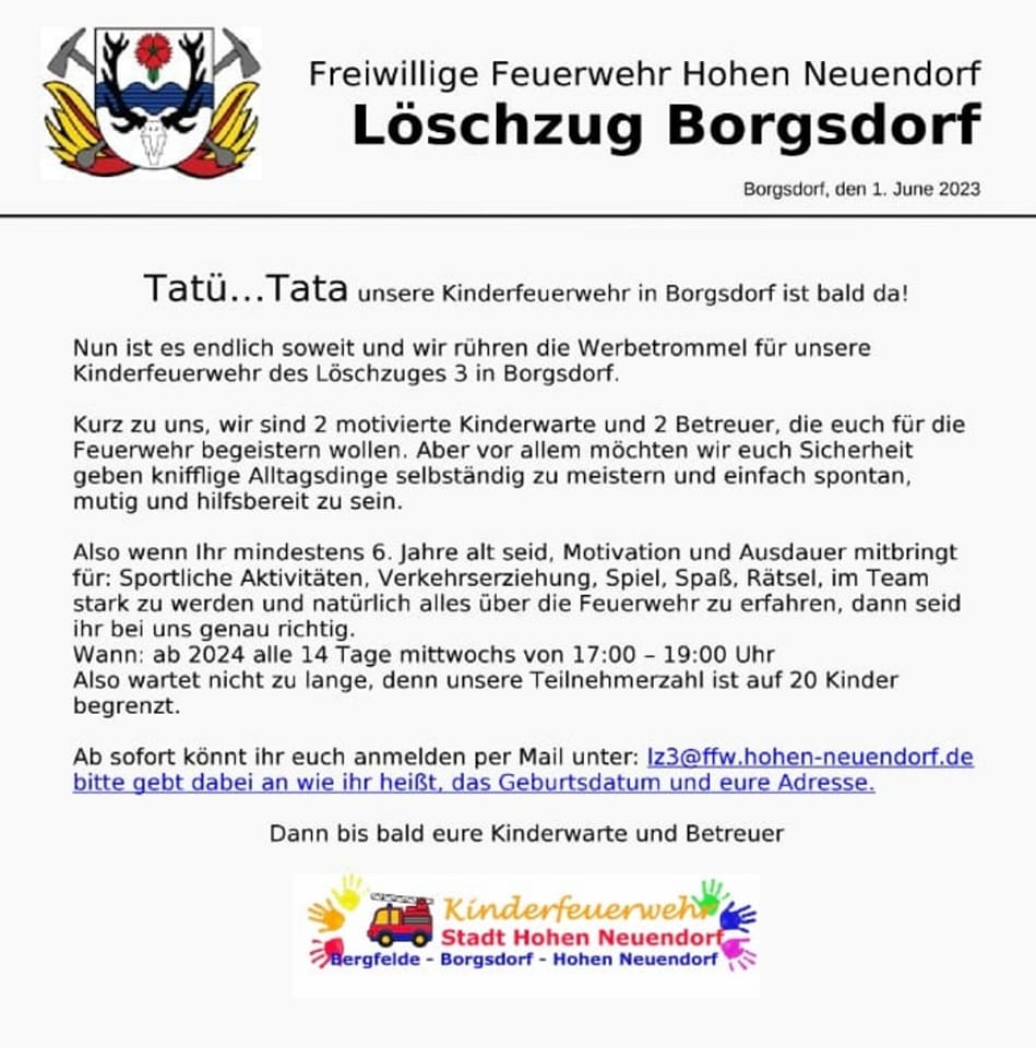 Gründung der Kinderfeuerwehr Borgsdorf